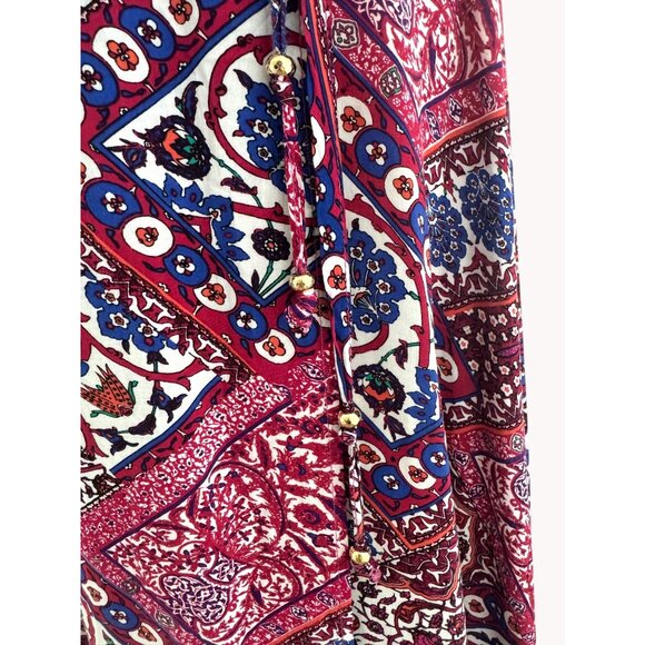 Calvin Klein Mosaic Print Patchwork Faux-Wrap A-Line Maxi Dress w/Tie Size 14 - Picture 8 of 11